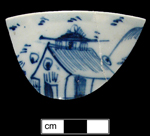 Blue painted common shape cup in a chinoiserie style typical of china glaze and early pearlware
